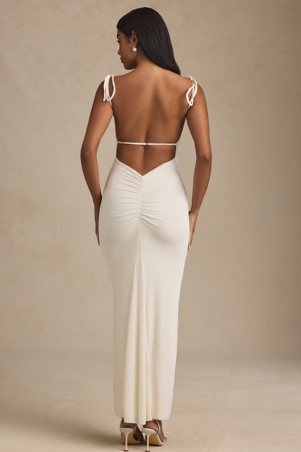 Textured Jersey Backless Maxi Dress in Ivory